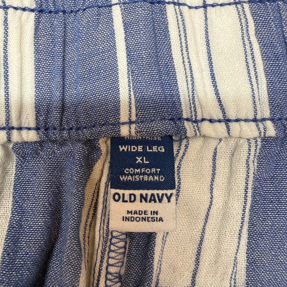 Womens XL Demi Wide Leg Blue White Striped Cotton Crop Pants High Rise Casual - Picture 10 of 14